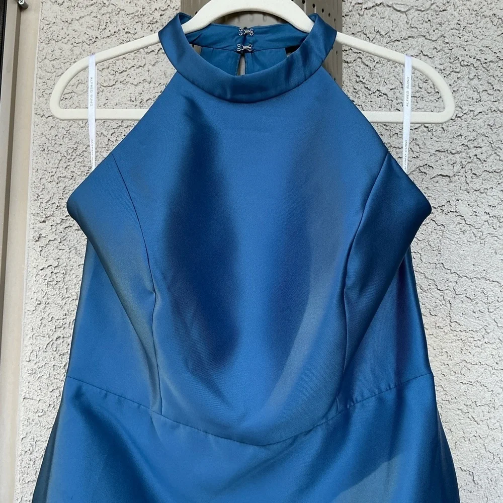 NWT Alfred Sung High Neck Cutout Satin Twill Gown Dress Size 2 & 14 D772 Pockets - Picture 5 of 13